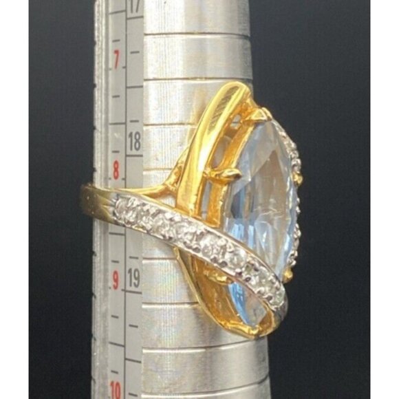 Signed Cocktail Ring EBCO Marquise 3+ Ct Blue Topaz & CZ 18K HGE Gold Size 8.25 - Picture 12 of 16
